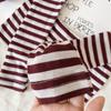 Mädchenmode Gestreifter Schal Burgunder Sweatshirt & Weitbein-Hosen Set, Herbst 2025 Kleinkind Zweiteiliges Freizeitoutfit