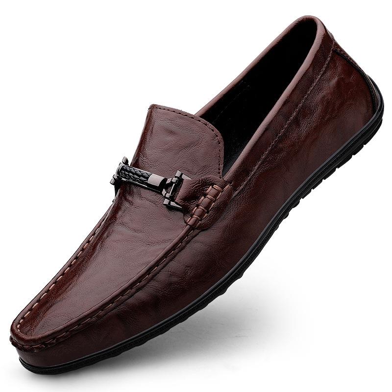 Youth Men's Genuine Leather Moccasins, Size 37-46, Fashionable Soft Leather Slip-on Casual Driving Shoes