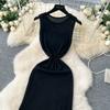 Summer Women Casual O-neck Sleeveless Hollow Out Knitted Sweater Slim Bodycon Fishtail Dresses