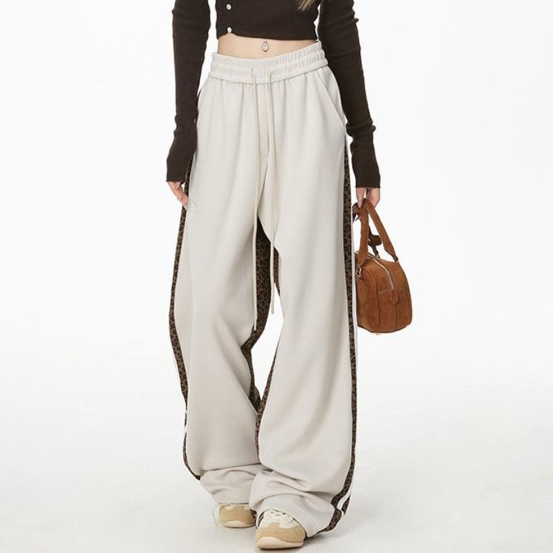 HipHop LeopardPrint Patchwork Joggers for Women  Loose Striped Athletic StraightLeg Casual Trousers