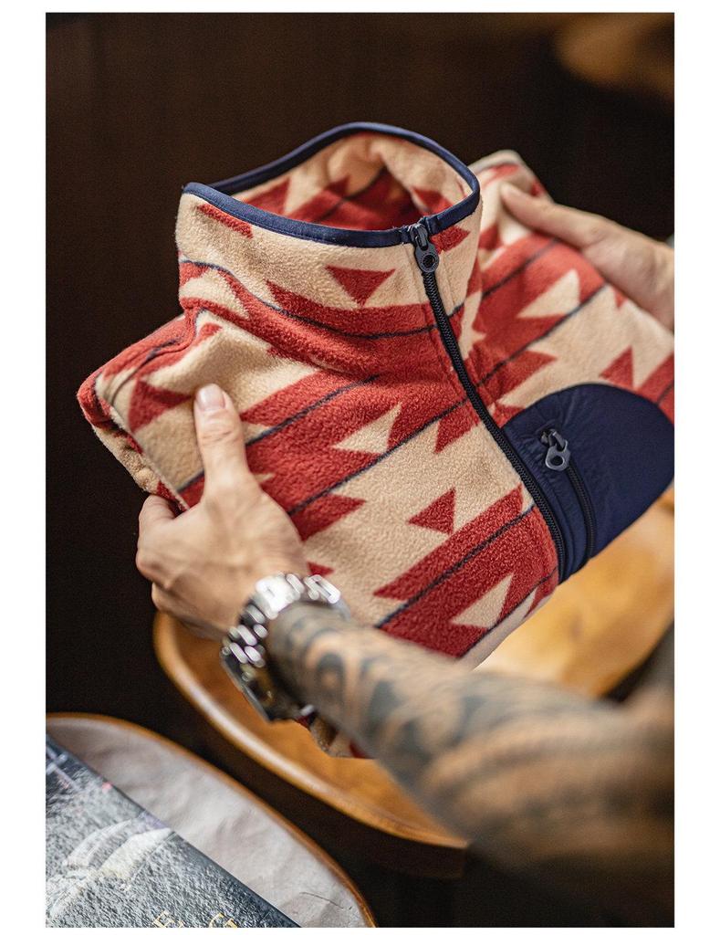 Madden Workwear Navajo Print Men's Fleece Hoodie with Zipper and Stand Collar