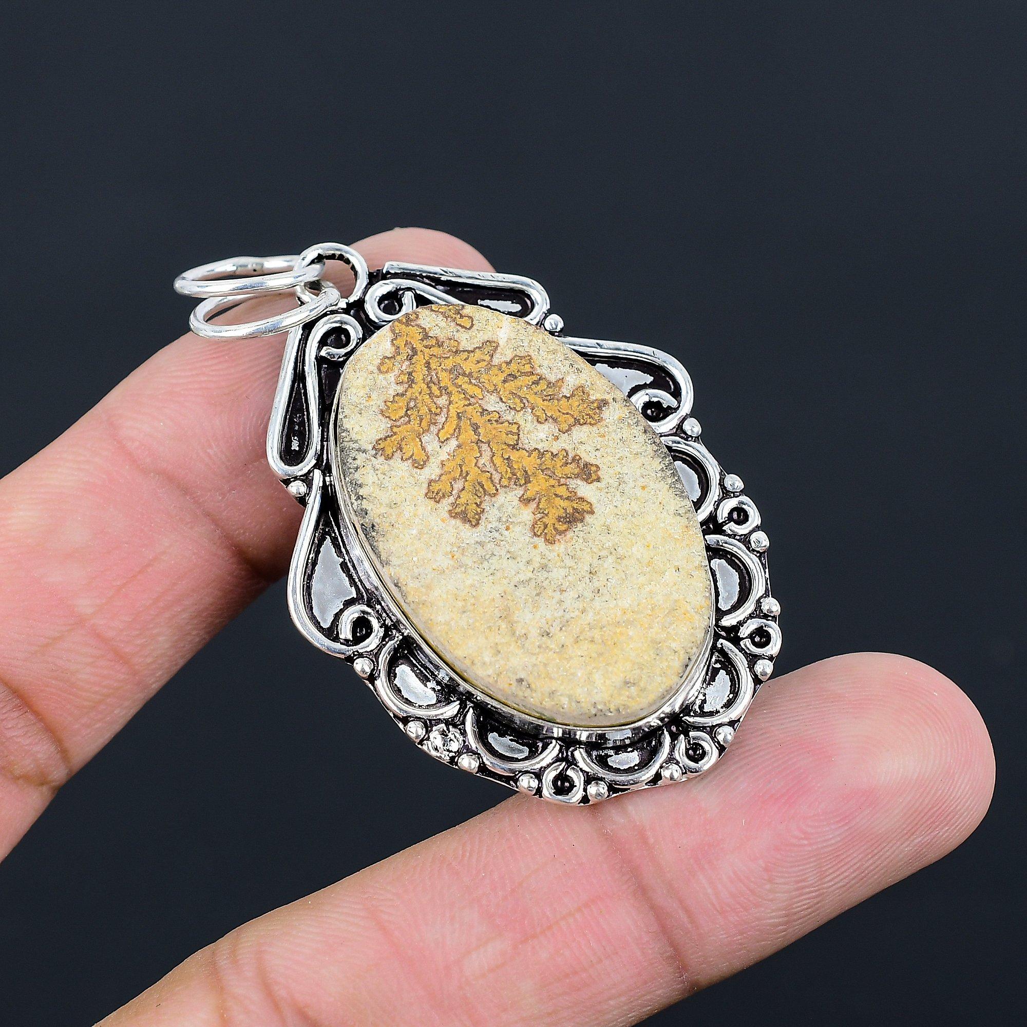 

925 Sterling Silver Oval Psilomelane Dendrite Gemstone Birthday Sister Pendant