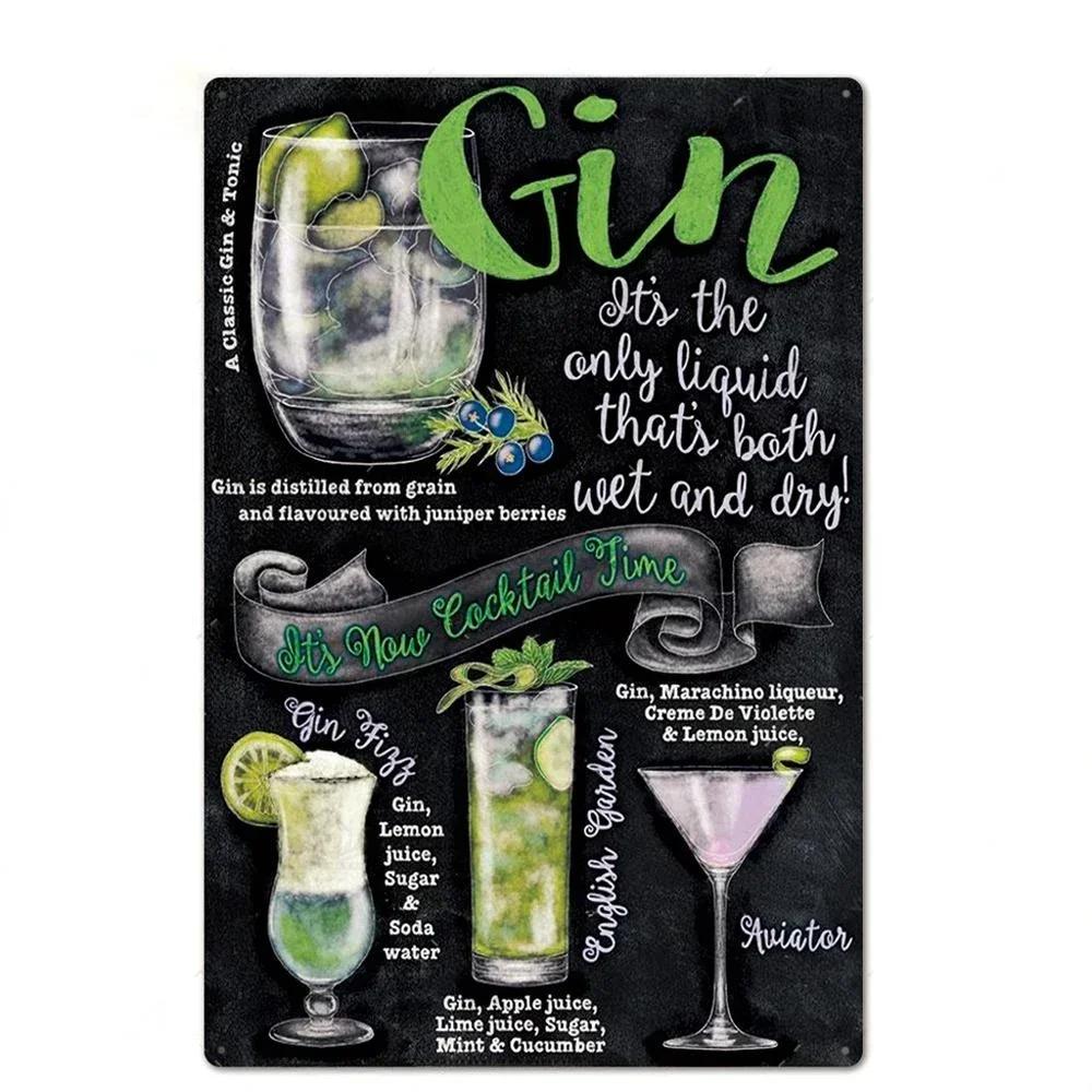 Cocktail Posters Decor Vintage Metal Tin Signs Plaque Metal Sign Wall Decor for Man Cave Bar Pub Club