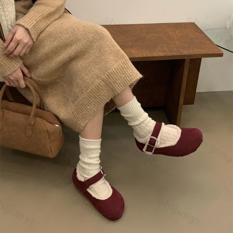 Fashion Retro Plush Casual Shallow Mouth Flat Mary Jane for Women 2025 Autumn New Warm Comfortable Versatile Fashion Cotton Single Shoes