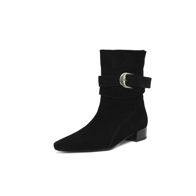 Fashion New Autumn/winter Cow Suede Women Boot Square Toe Shoes for Women Fashion Boots Low Heels Buckle Work Boots Western Boots