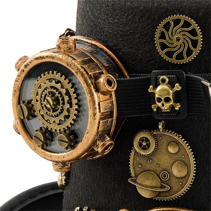 Victorian Steampunk Top Hat With Detachable Monocular Goggles Gothic Steampunk Headwear For Halloween Costume Parties