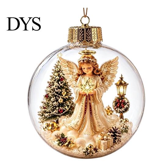 Christmas Housewarming Gifts Story Ornament, Acrylic Hanging Angel Santa Claus for Family Candy House Designs, Ball Shape Festive Decoration