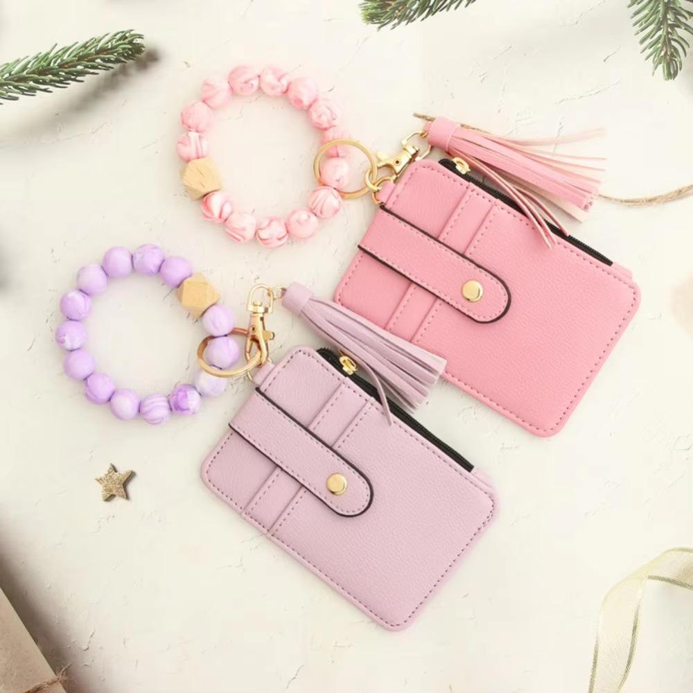 Faux Leather Card Holder Bracelet Keychain Bohemian Style Wristband Card Case Keyring  Everyday Use