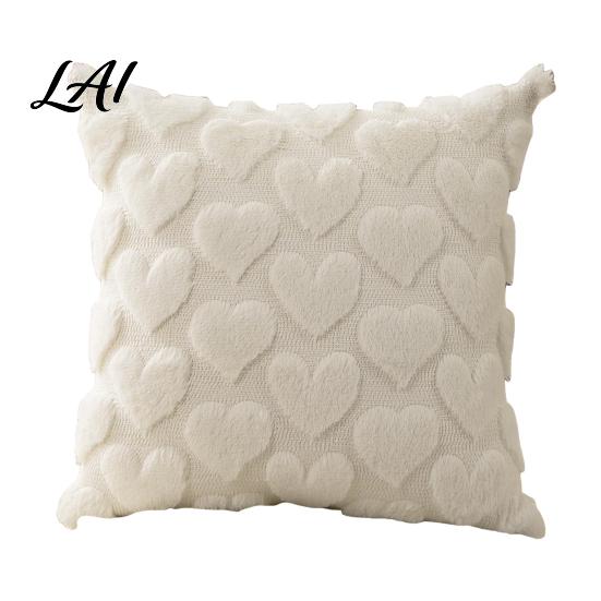 Soft Plush Cushion Cases Throw Pillow Cover Heart Embroidery Case with 3D Bowknot Jacquard Decorative Pillows for Anniversary Fluffy Couch