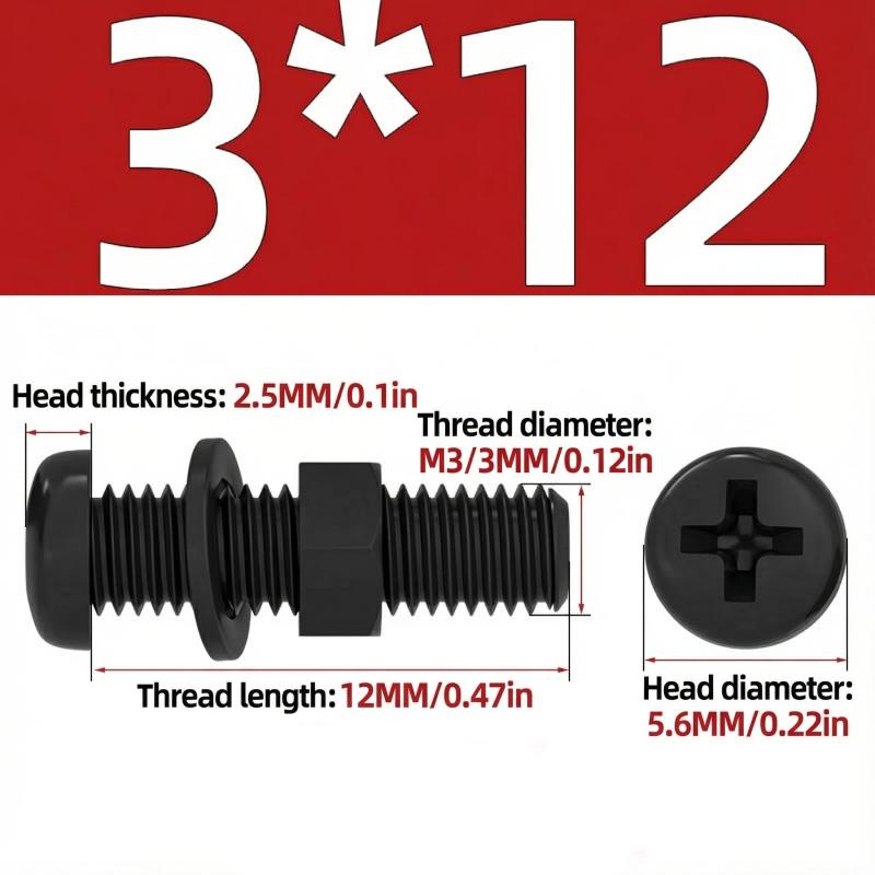Nylon Round Head Cross Screw Washer Nut Set M2/M2.5/M3/M4/M5/M6 Used for Mechanical Acrylic Product Fixing Fastener White black