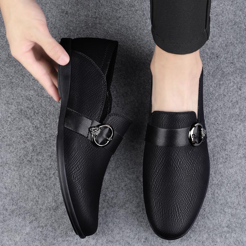 Dress Flats Breathable Oxford Footwear Genuine Leather Mens Shoes Slip On Office Male Formal Shoes Wedding Party Men Monk Shoes