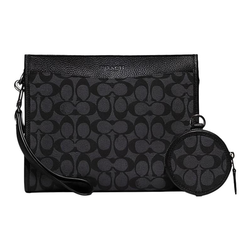 

COACH Hitch 25 classic presbyopic zipper closure PVC shoulder crossbody bag medium men s black чорний