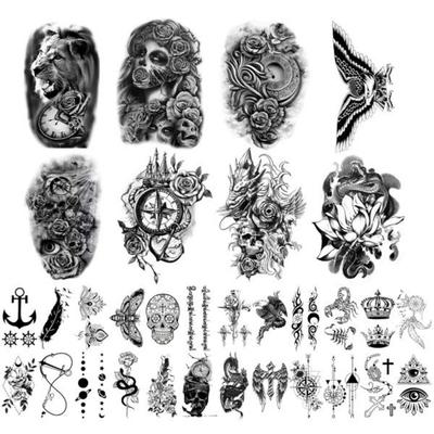 Yajiji 36 Sheets Temporary Tattoo Stickers 24 Sheets Tiny Black Fake Torso Arm Chest Shoulder for Men and Women 12 Sheets, X-Eagle