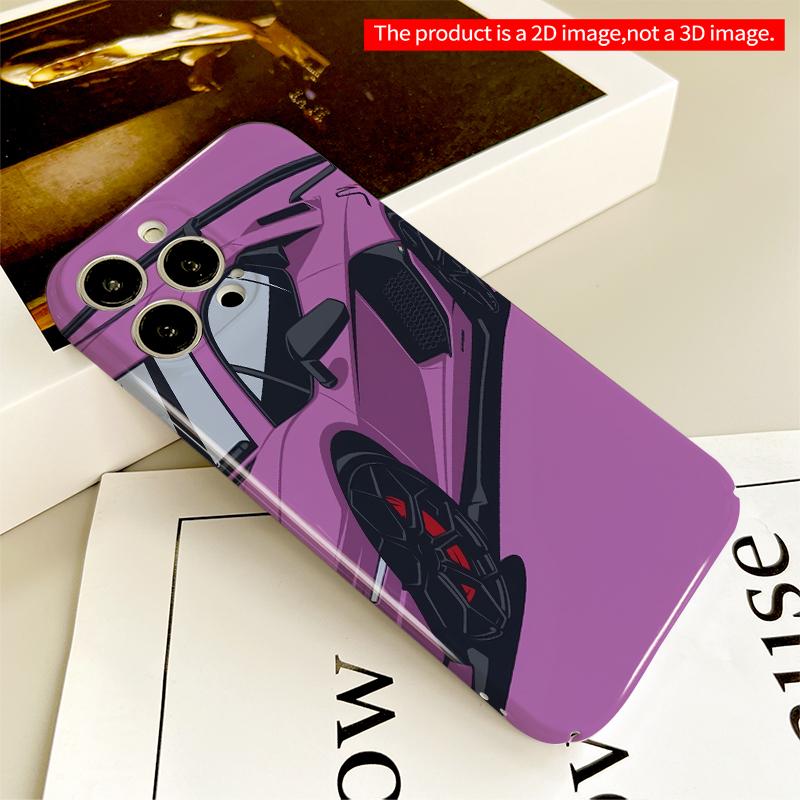 2DFlat Pink Sports Car Design All inclusive film hard iPhone case, compatible with iPhone 18 Pro Max 17 16 15 14 13 12 11