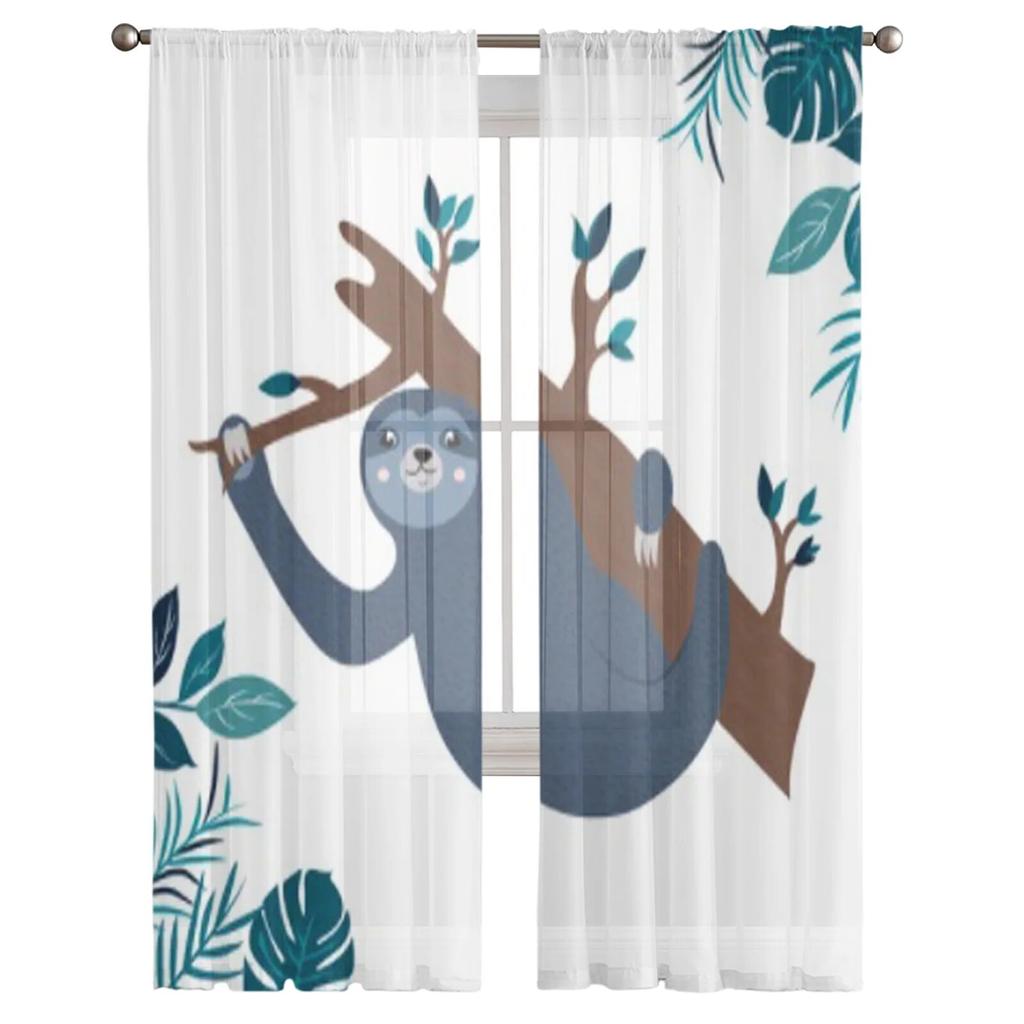 Sloth On A Branch Sheer Curtains For Living Room Kids Bedroom Tulle Curtains Kitchen Window Treatment Drapes