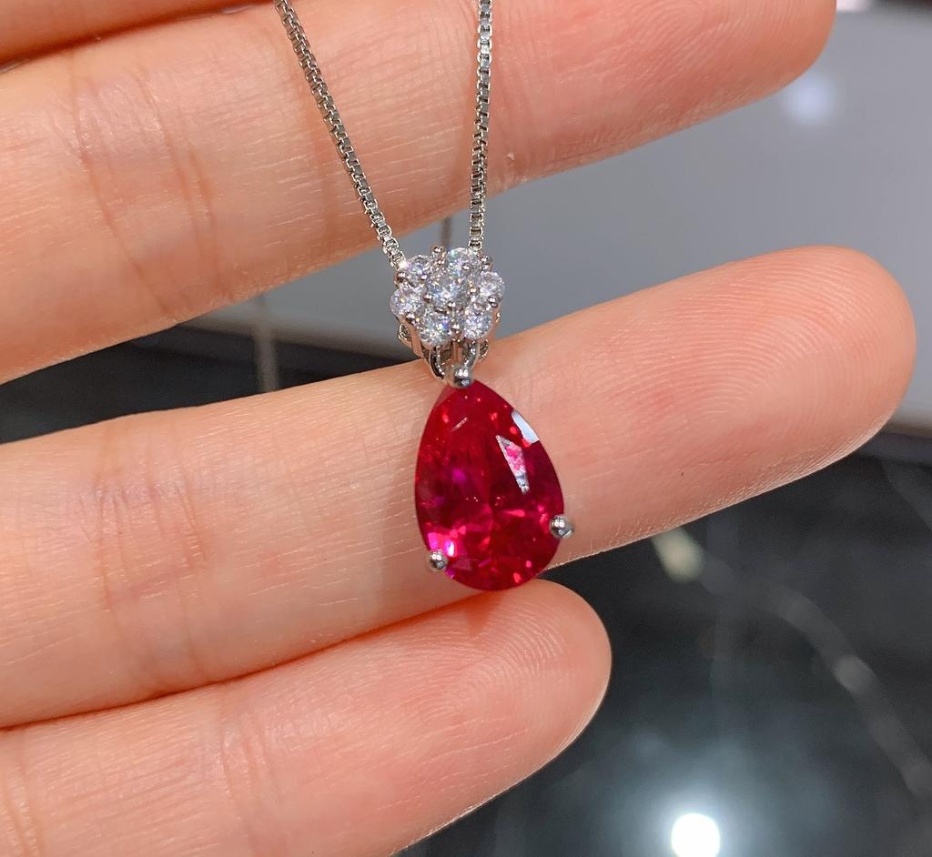 Jewelry Douyin Simulation Red Corundum Sapphire Water Drop Jewelry Set 8 * 12
