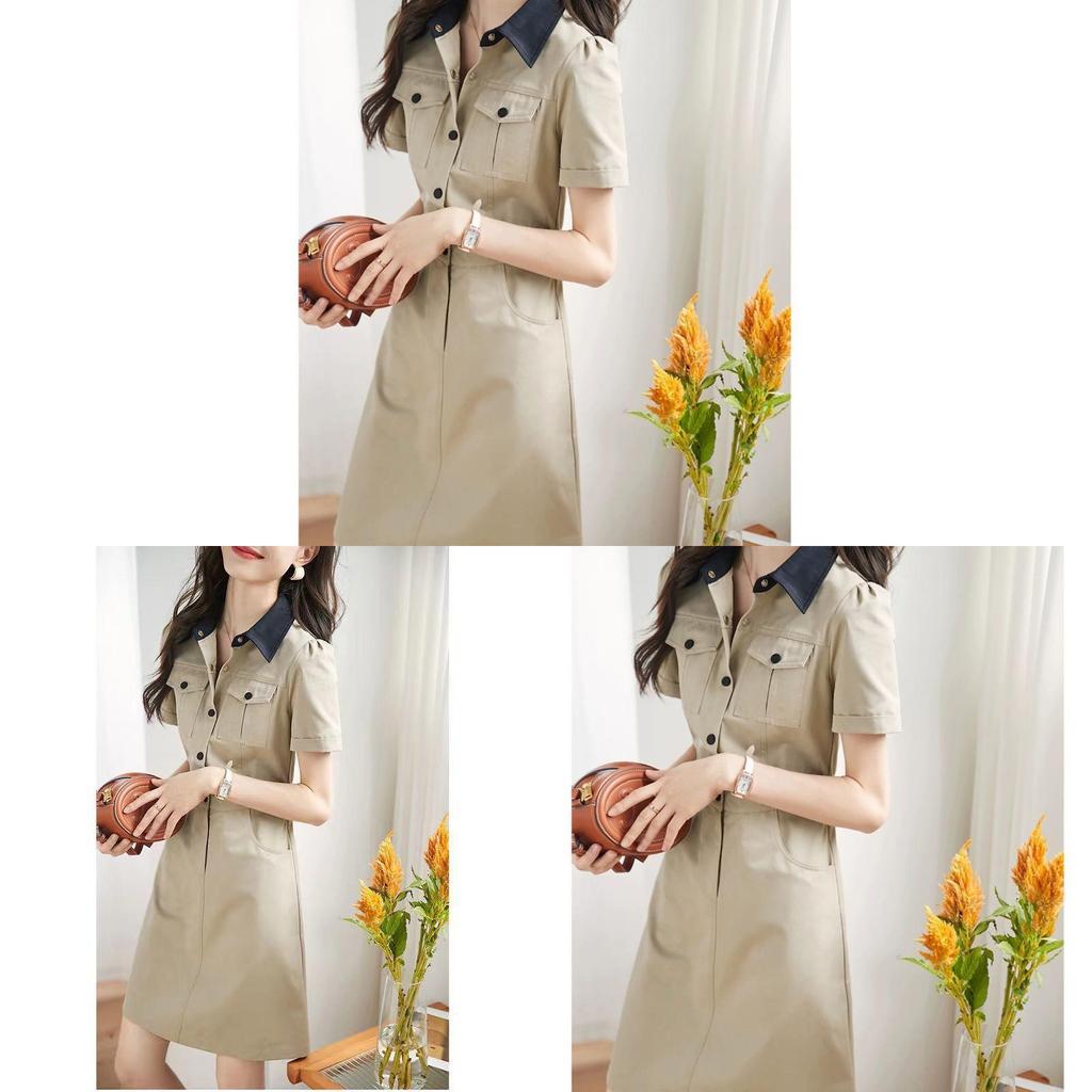Summer Knitwear Dress With Polo Collar And Long Sleeve For Women