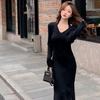 French High-End Slim V-Neck Long Dress: Autumn/Winter Trend for Women