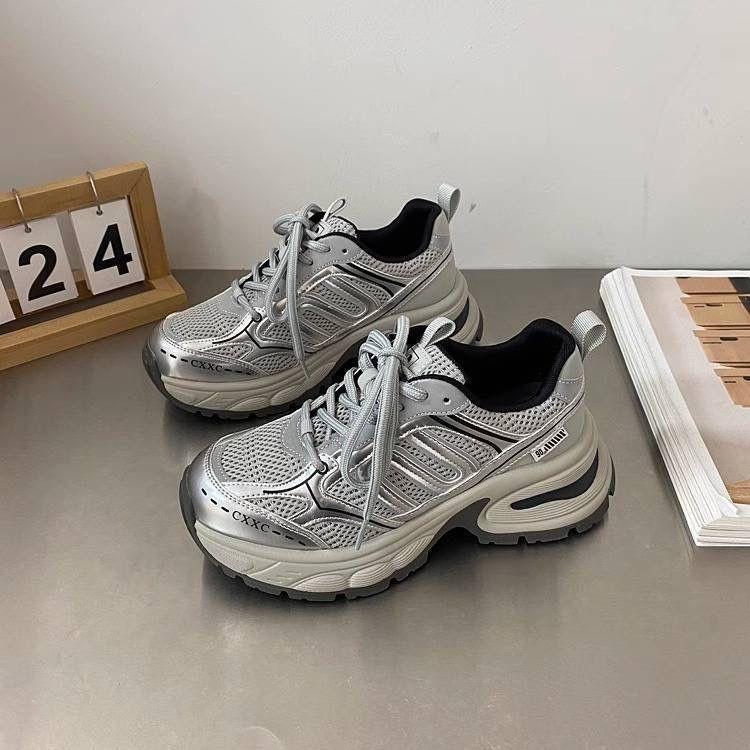 22 new heightening shoes summer thin breathable short thick-soled thin and tall dad shoes 35 серебряный
