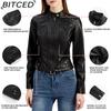 BITCED Women's Studded Leather Jacket Spring/Autumn Long-Sleeved Stand-Collar Fashion Jacket