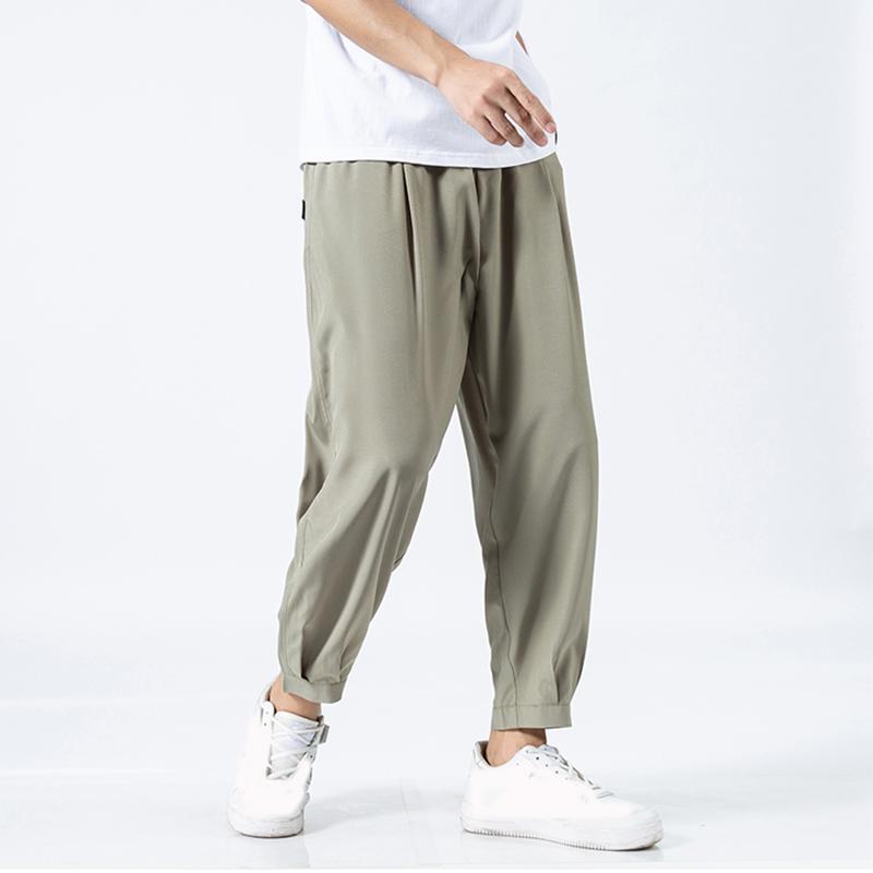 Pánské ledové hedvábné kalhoty ke kotníkům pevné volné rychleschnoucí elastické lehké joggers tenké kalhoty