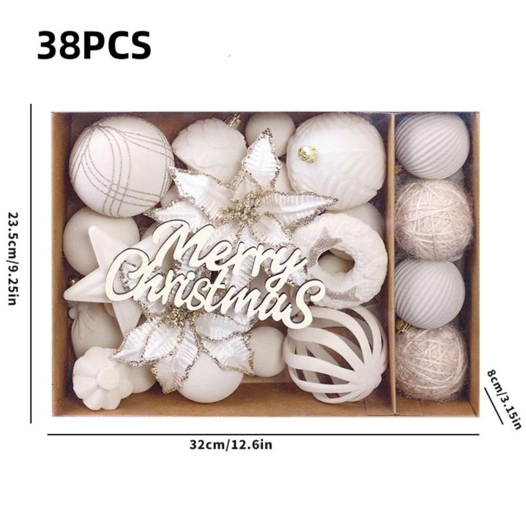 Christmas Decorations 38PCS Flocked Christmas Flowers Christmas Ball Set Christmas Tree Ornaments Velvet Christmas Ball