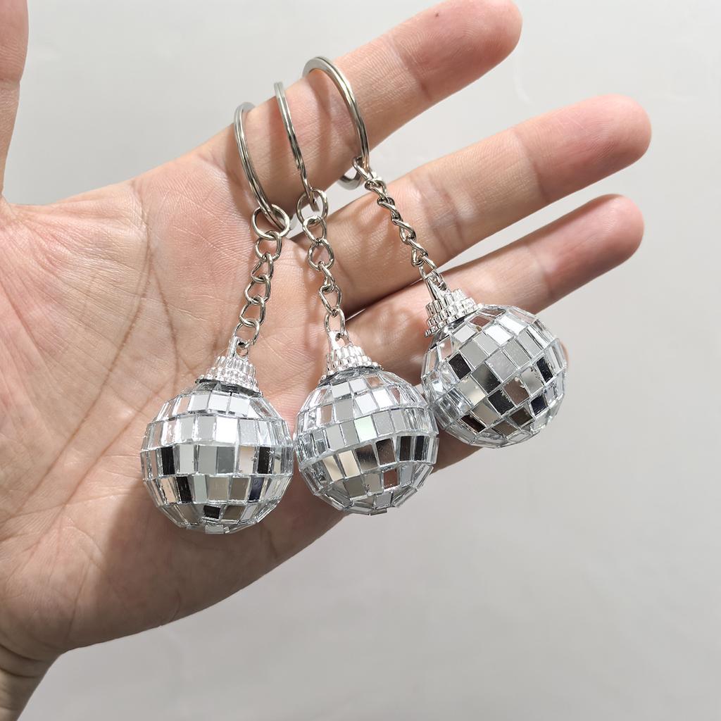 Retro Disco Ball Keychain Mirror Reflective Christmas Ball Pendant Key Ring Couple Family Keychain Pendant