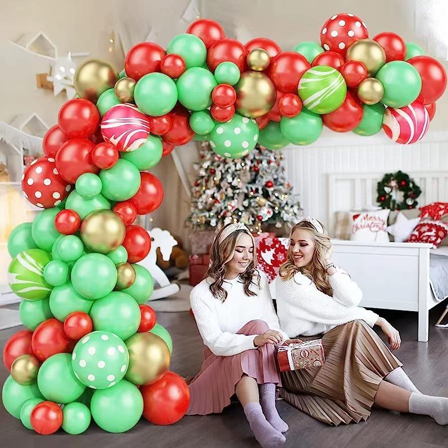 Christmas Atmosphere Decoration Agate Polka Dot Red And Green Metal Latex Balloon Chain Set Arrangement