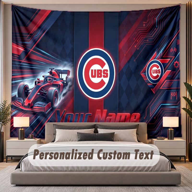 Custom Name Text Tapestry Chicago Cubs Personalized Polyester Wall Tapestry For Bedroom And Room