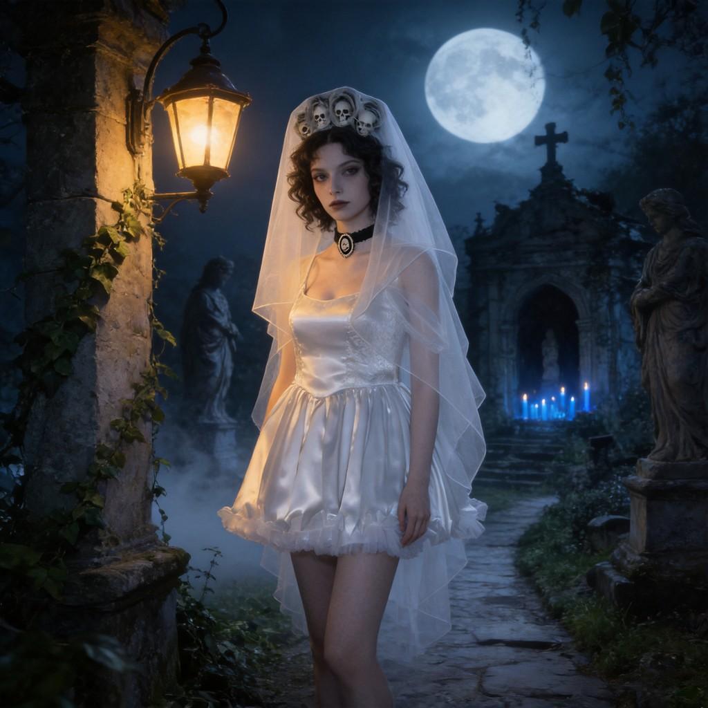 Halloween Ghost Bride Costume With Tulle Fabric For Cosplay And Themed Parties