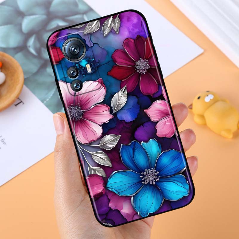 Butterfly flower pattern For Xiaomi Mi 15 14 13 13T 12 12T 12S 11 11i 11T Pro Ultra Lite 5G Black Soft Phone Case