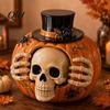 Unique Halloween Party Ornaments Skull Pumpkin Candy Jar with Top Hat Lid, Resin Decorative Interior Decorations Storage Container, Desktop Organizer