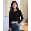 La Chapelle Women's Contrast Pleated Hem Long Sleeve T-Shirt