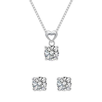 Moda Platinum Banhado Solitário Diamante Pingente Colar Conjunto de Jóias Presentes para Mulheres e Meninas