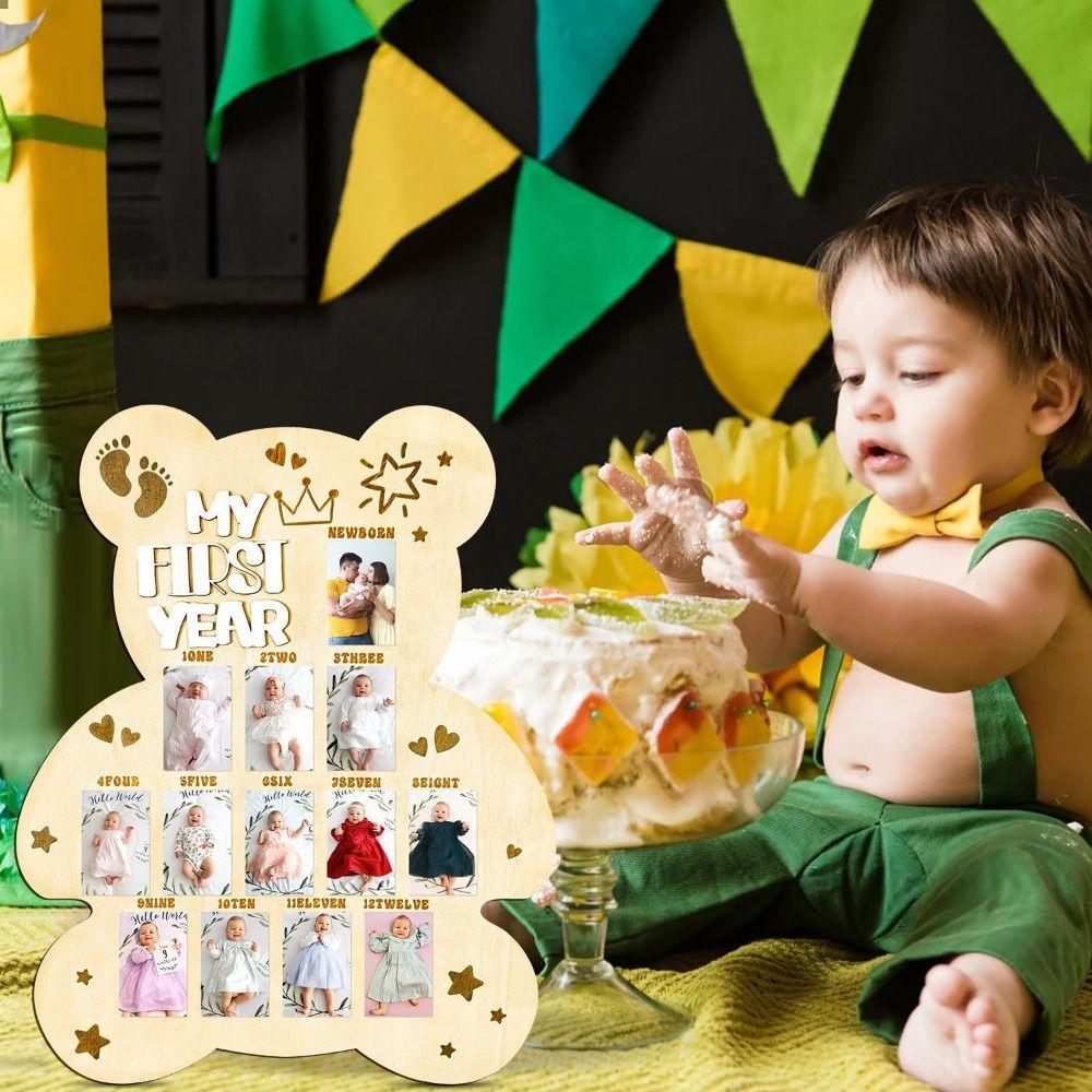 Hangable First Year Display Photo Board Wood Newborn Growth Record Album  Heartwarming Gift