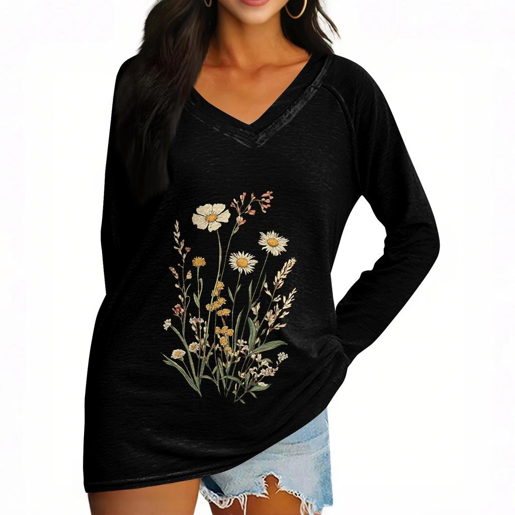 Women's Long Sleeve T-Shirt V Neck Easter Print Casual Comfort Top