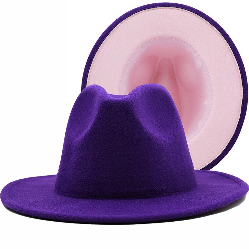 Simple Men's Thickened Woolen Color Matching Minneka Two-color Top Hat Felt Hat Double-sided Flat-brimmed Women's Big-brimmed Top Hat