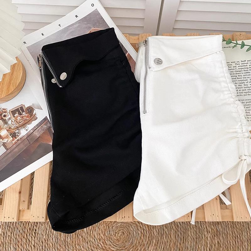 Summer High-Waist Zipper Pleated Bodycon Shorts for Women