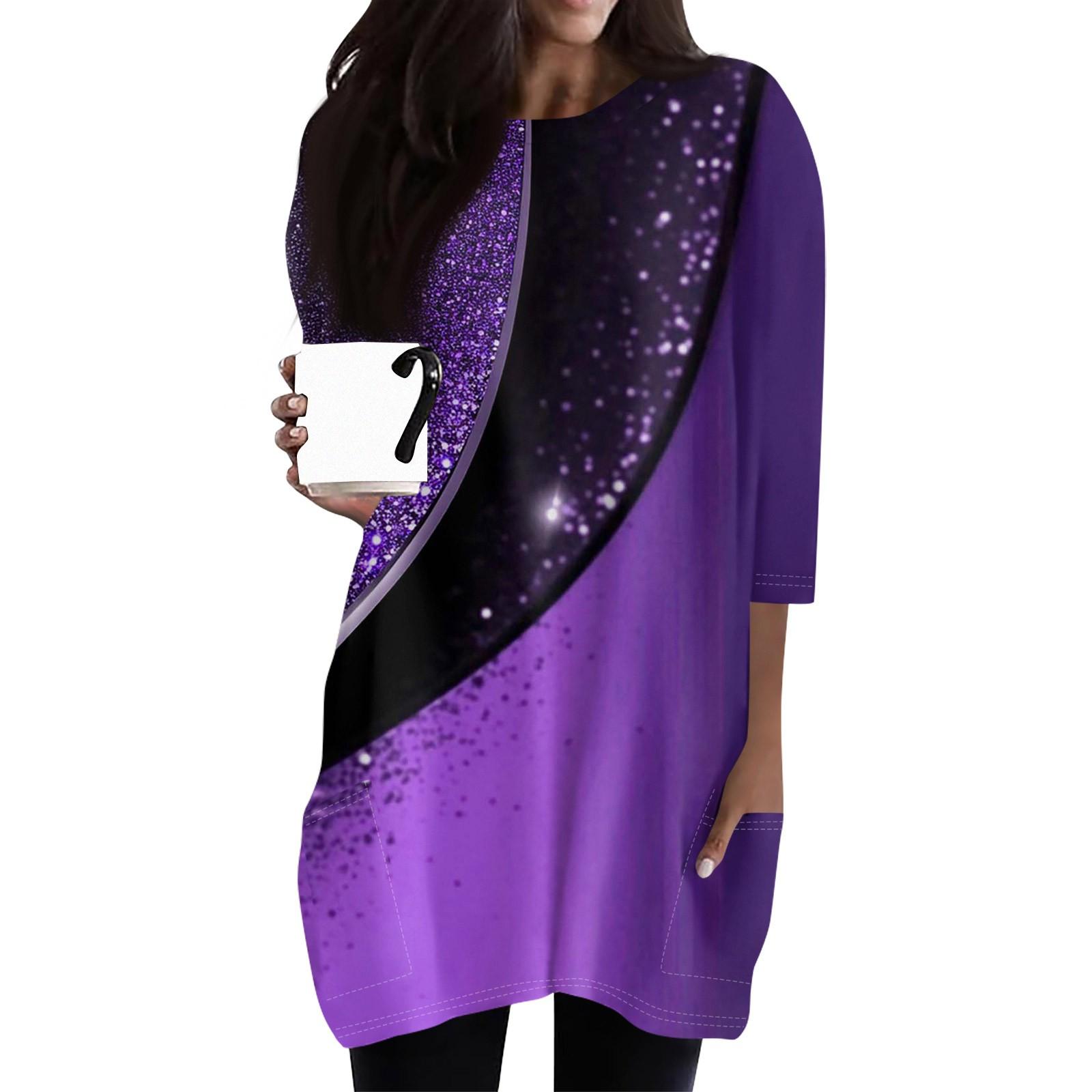 

Жіночі повсякденні сорочки з рукавом 3/4, модні туніки з принтом і кишенями XL білий