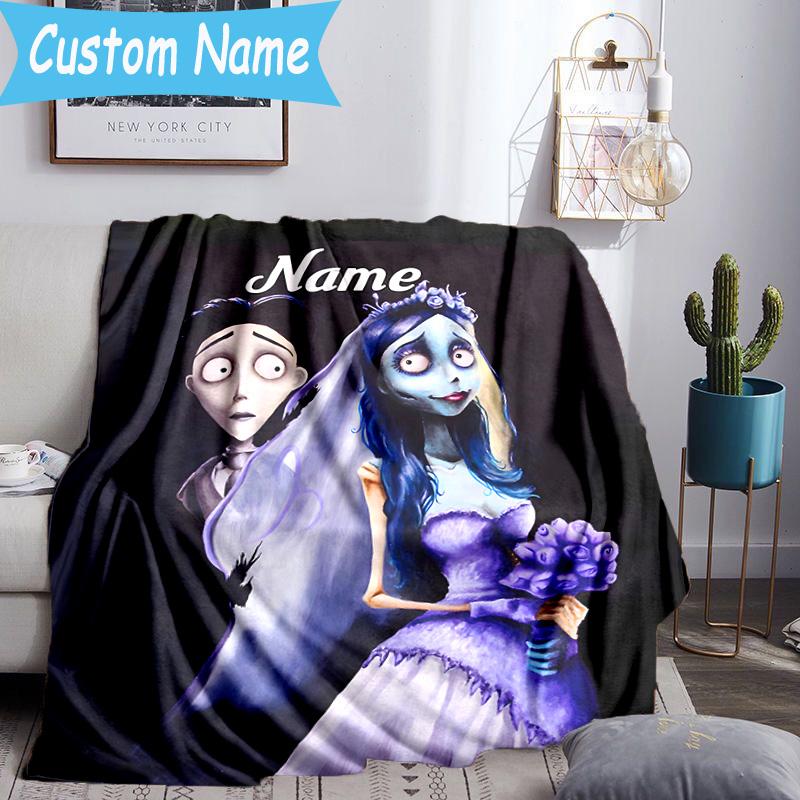 1PC Custom Name Corpse Bride Art Throws Blanket Flannel Blankets for Couch Bed Gifts for Men Women Travel Picnic Christmas Fan Gifts