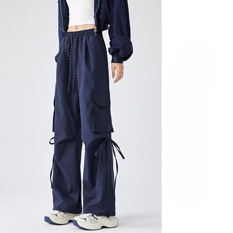 

Windproof Work Pants for Women In Autumn and Winter Thickened Straight High Waist Retro Wide-leg Parachute Charge Pants for Women S
