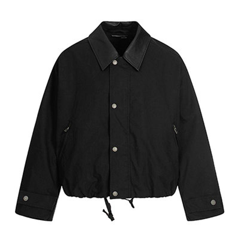 Blaexit Amber Flowing Barn-Style Patchwork Leather Lapel Short Jacket Unisex American Retro Workwear Coat