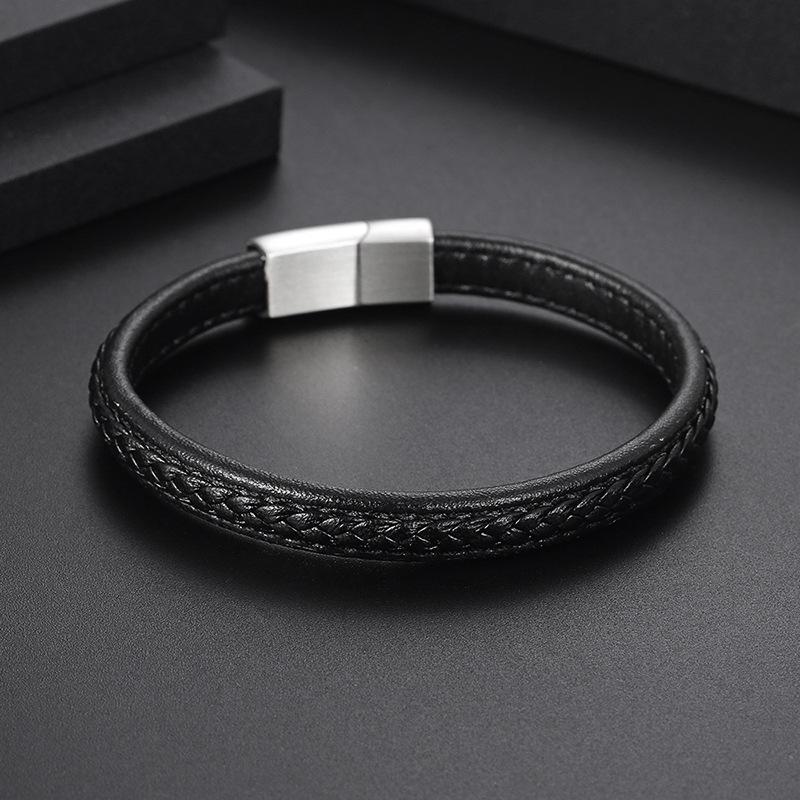 New Personalized Titanium Steel Black Leather Bracelet