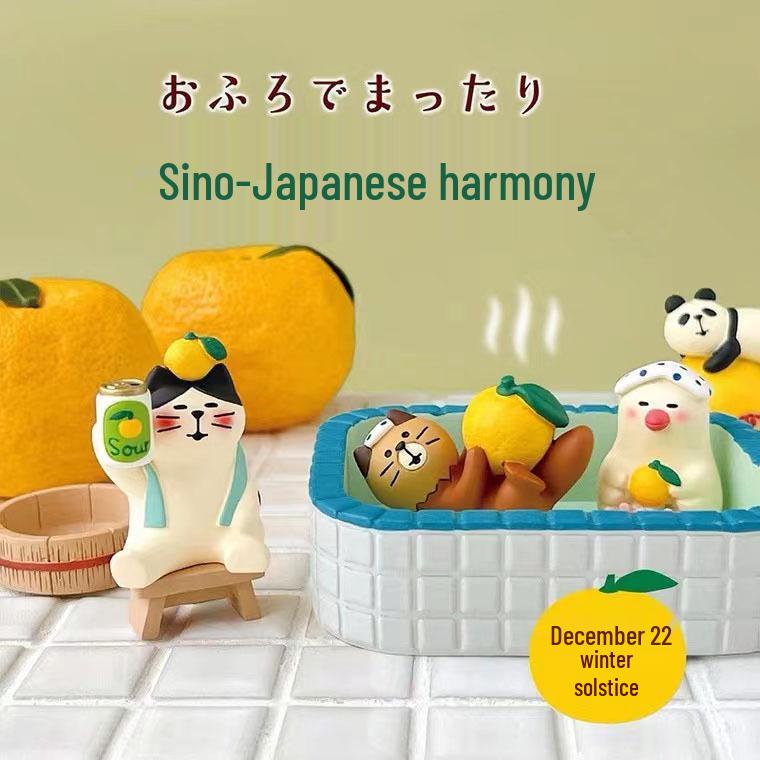 Lemon Yuzu Cat Ornament: Trendy Japanese ZAKKA Resin DIY Blind Box Decoration