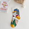 1 Pair Fashionable Oil Painting Art Printing Soft Comfortable Breathable Casual Socks Elegant Cartoon Graffiti Women Tube Socks