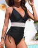European and American Women's Sexy Backless Lace-Up One-Piece Swimsuit Solid Color Hot Spring Bikini Swimwear