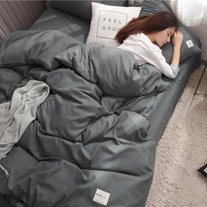 2024 new solid color double polished bed four-piece set Japanese bed sheet quilt cover mattress student kit multi-specification