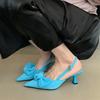 Fashion High Quality Suede Bow Design High Heels Women Sexy Pointed Toe Slingbacks Heeled Sandals 2025 Summer Elegant Women Casual Heels