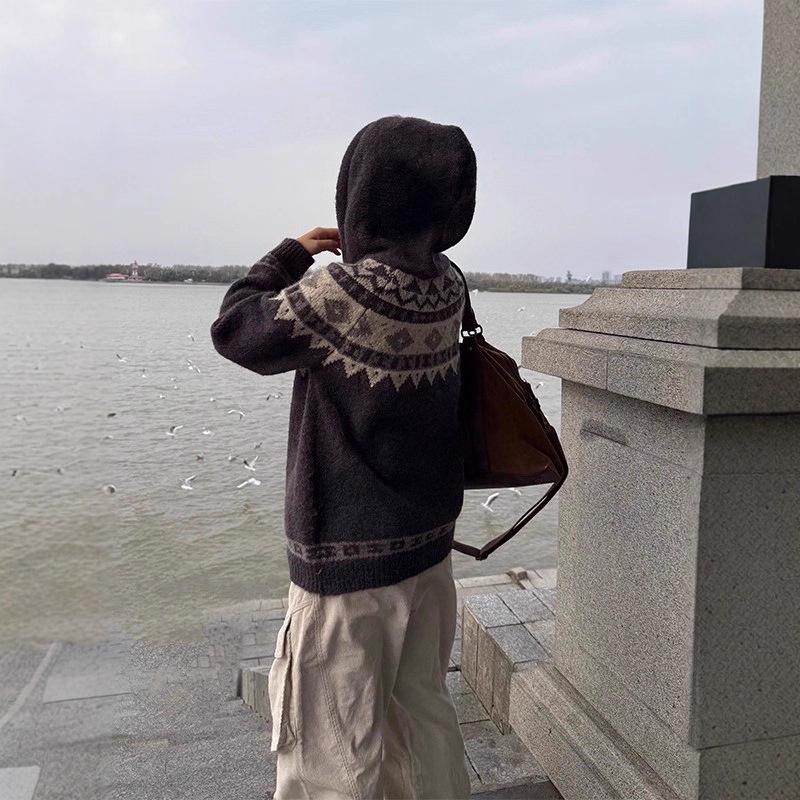 Unisex Heavyweight Hooded Cardigan Sweater - High-End Knit for Autumn/Winter