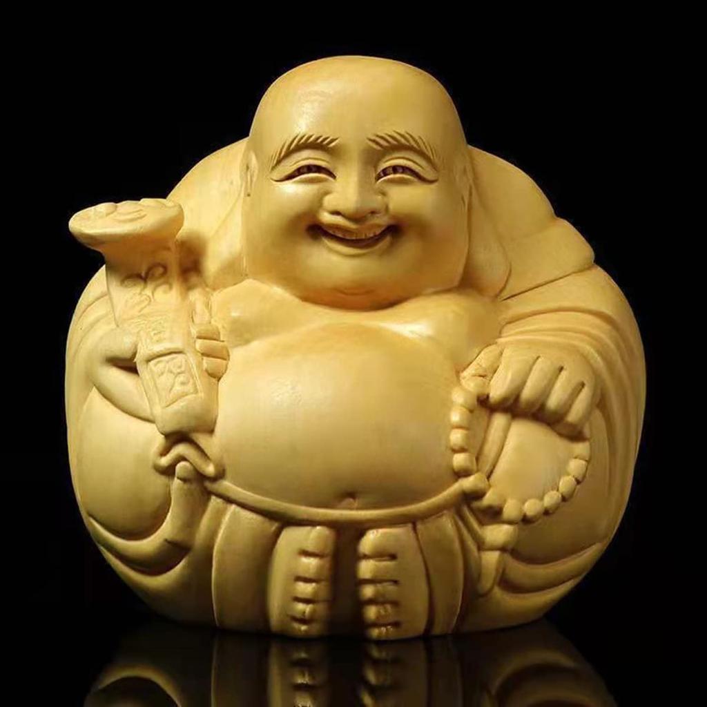YZBZH Buddha Statue, Seven Lucky Gods, Hotei and Maitreya Figurine (4.7cm High X 5cm Wide), Amulet, Hotei Figurine, Carved from Premium Natural